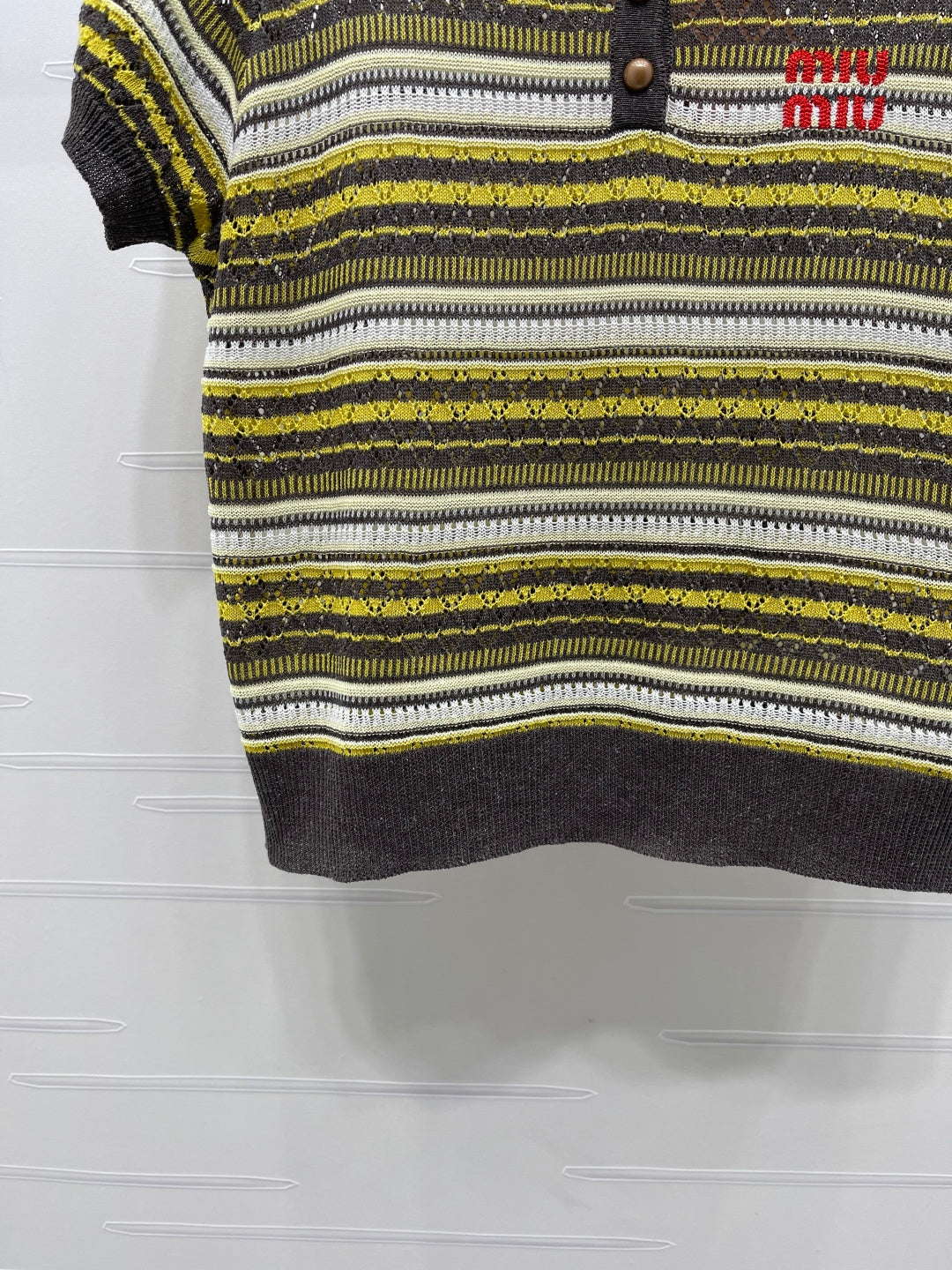 Miu Knit Short-Sleeved Top Yellow Colorful Linen Acrylic 380778