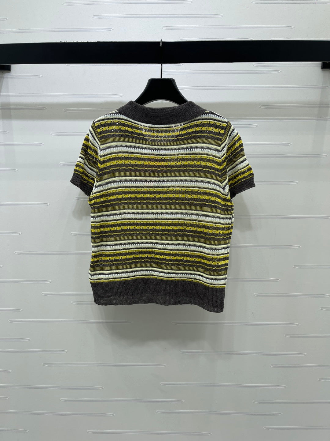 Miu Knit Short-Sleeved Top Yellow Colorful Linen Acrylic 380778