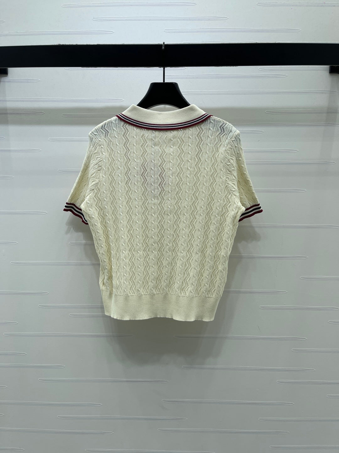 Miu Knit Short-Sleeved Cream Burgundy Tencel Wool 380755