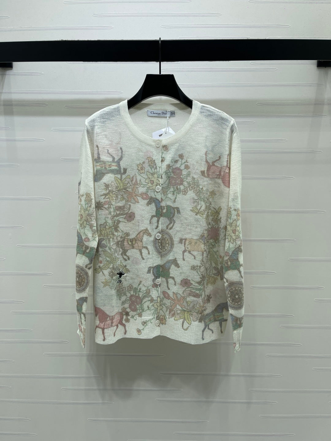 CD Long-Sleeved Top Floral Animal Pattern Cream Cotton 380760