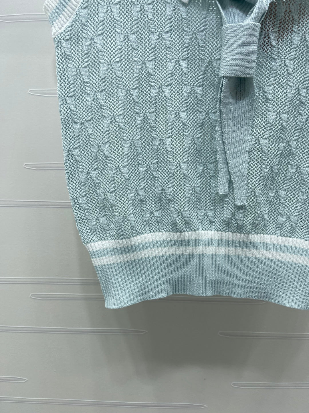 Miu Shawl Tie-Wear Knitted Vest Light Blue Black Wool 382100