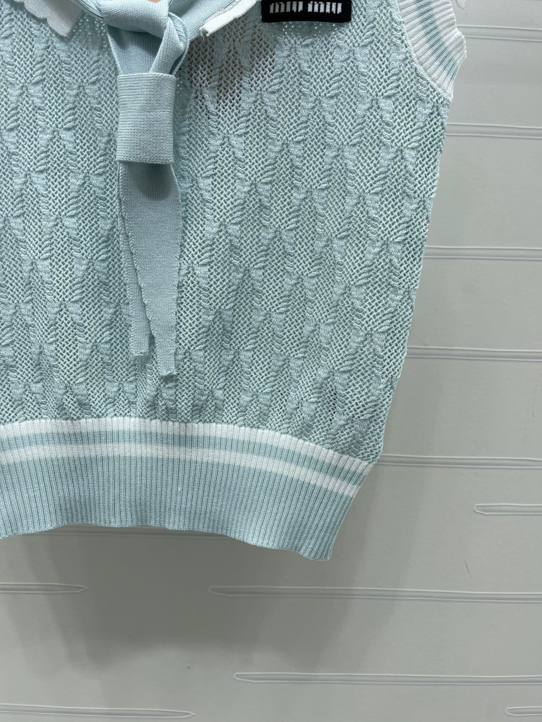 Miu Shawl Tie-Wear Knitted Vest Light Blue Black Wool 382100