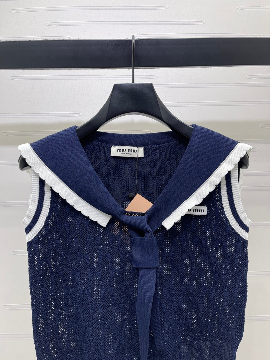 Miu Shawl Tie-Wear Knitted Vest Navy Blue Black Wool 382101