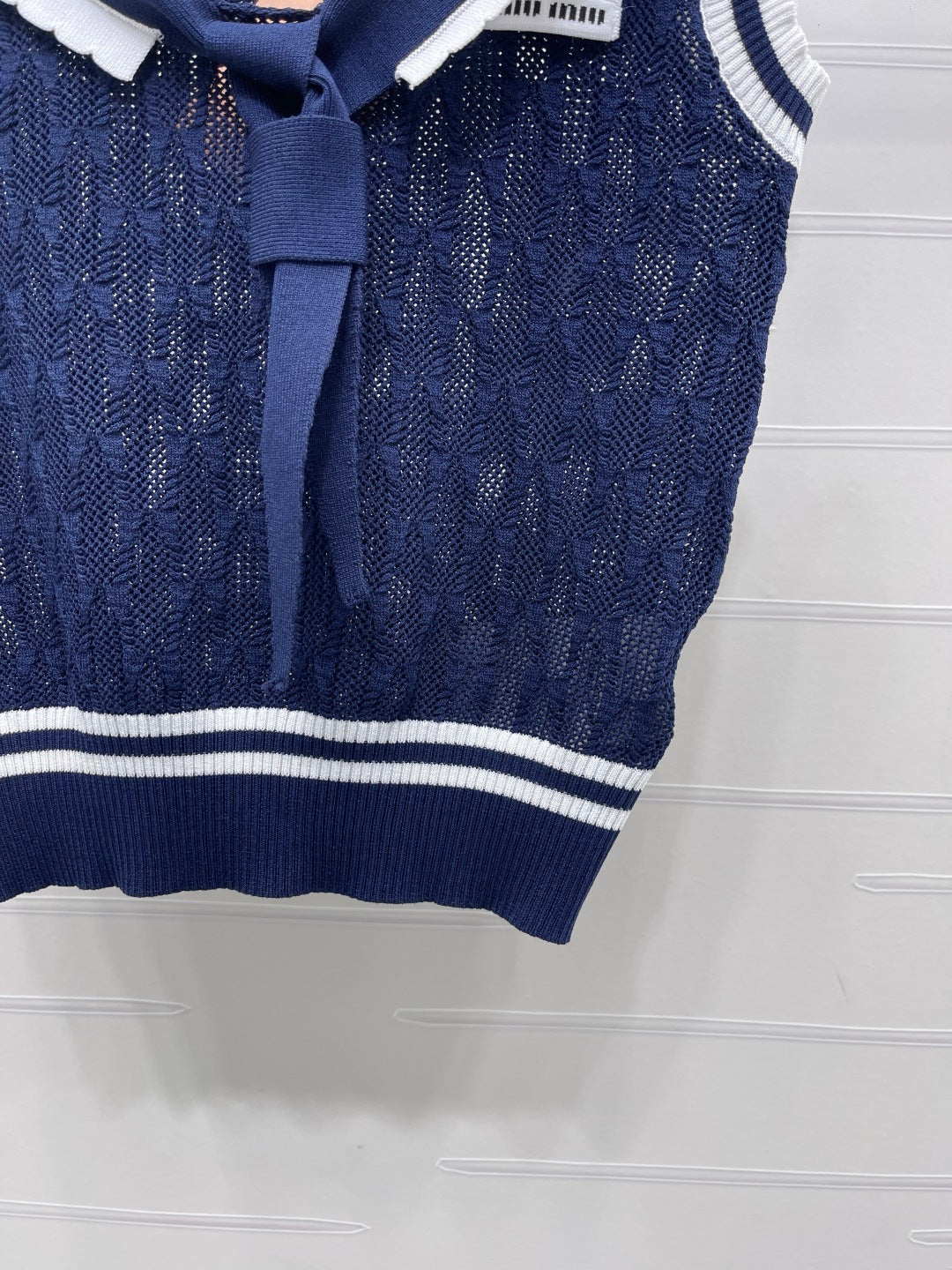 Miu Shawl Tie-Wear Knitted Vest Navy Blue Black Wool 382101