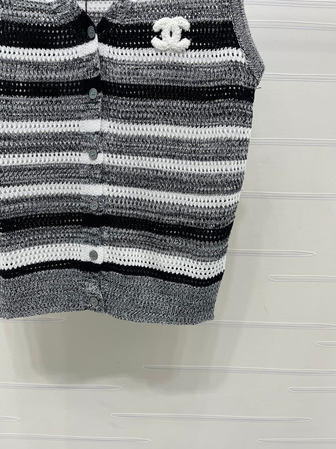 CC 26s V-Neck Knitted Vest Black Grey Cotton 382094