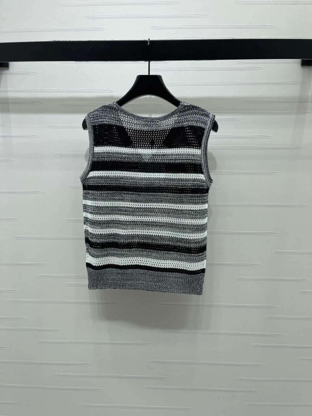 CC 26s V-Neck Knitted Vest Black Grey Cotton 382094