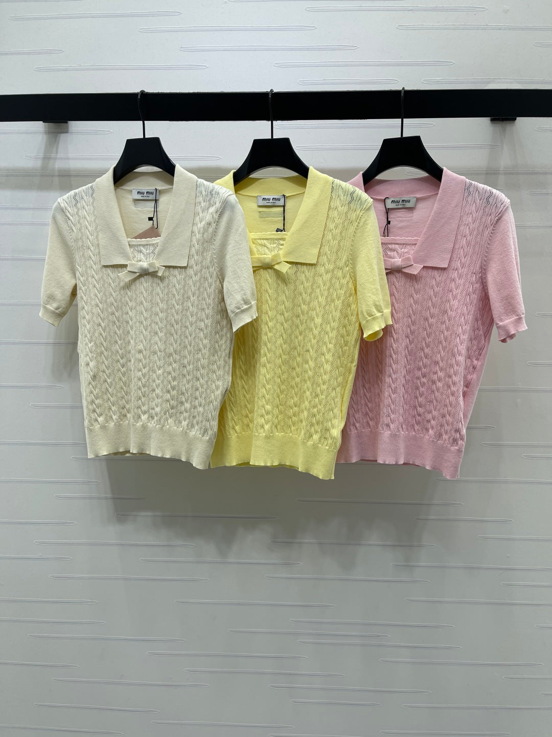 Miu Cable Knit Short-Sleeved Shirt Linen Silk