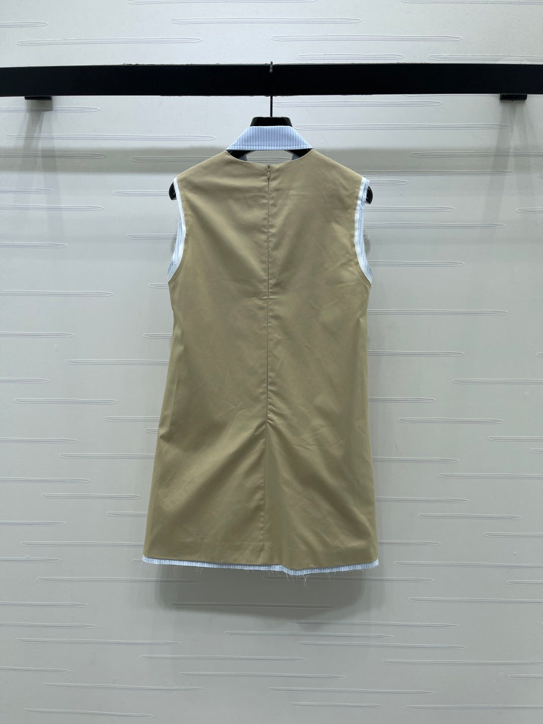 CD Color-Blocked Striped Collared Sleeveless Dress Taupe Cotton 392608