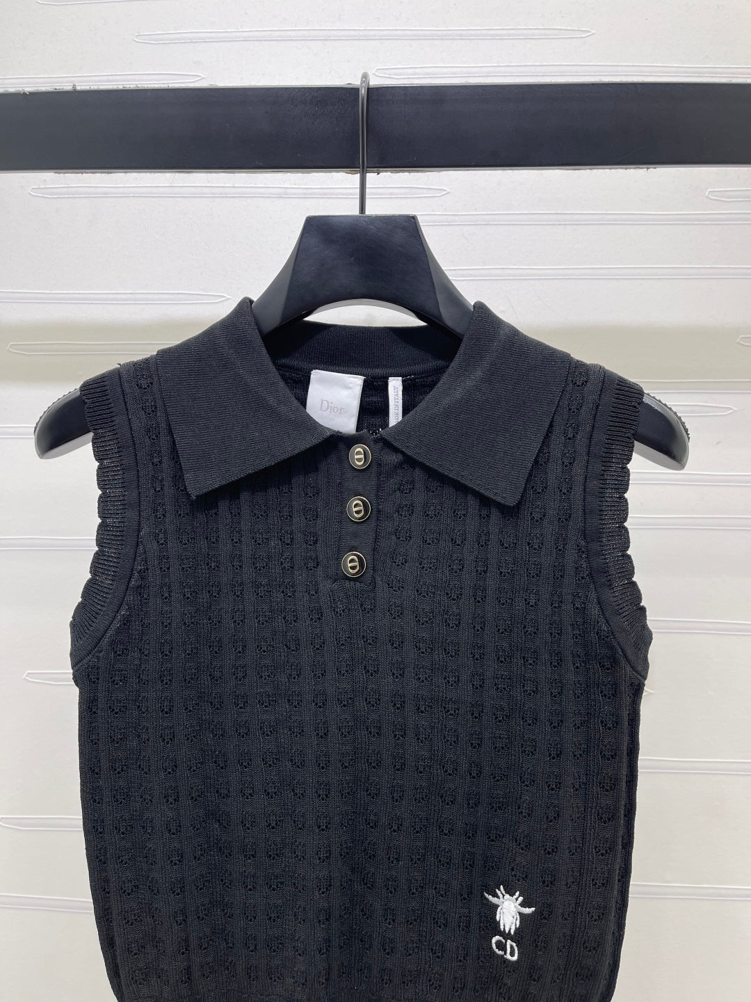 CD Collared Knit Vest Black Wool Acrylic Nylon Polyester 397480
