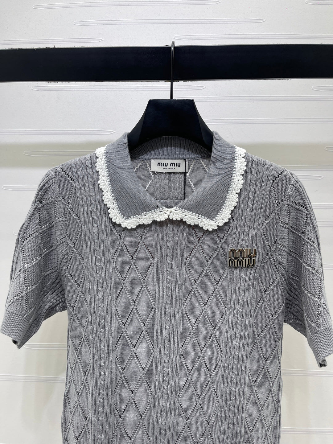 Miu 26s Short-Sleeved Shirt Grey Cotton 397462