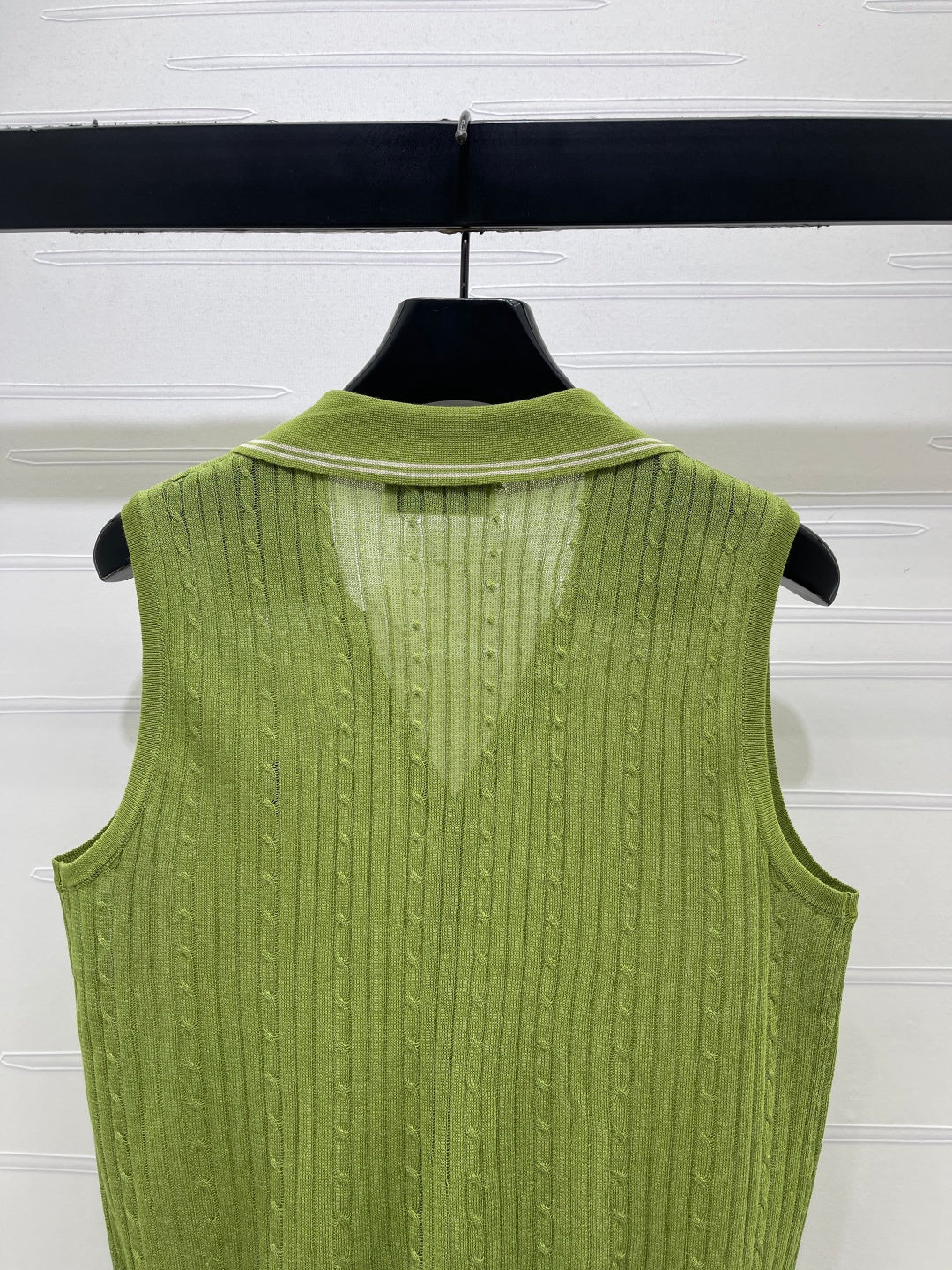 YSL Collared Knit Vest Green Spun Silk Linen 397457