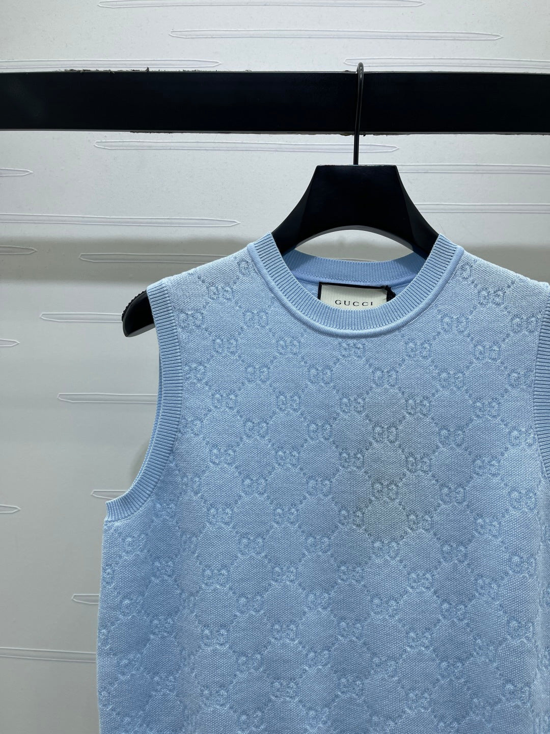GG Jacquard Crew Neck Knit Vest Light Blue Tencel 397476