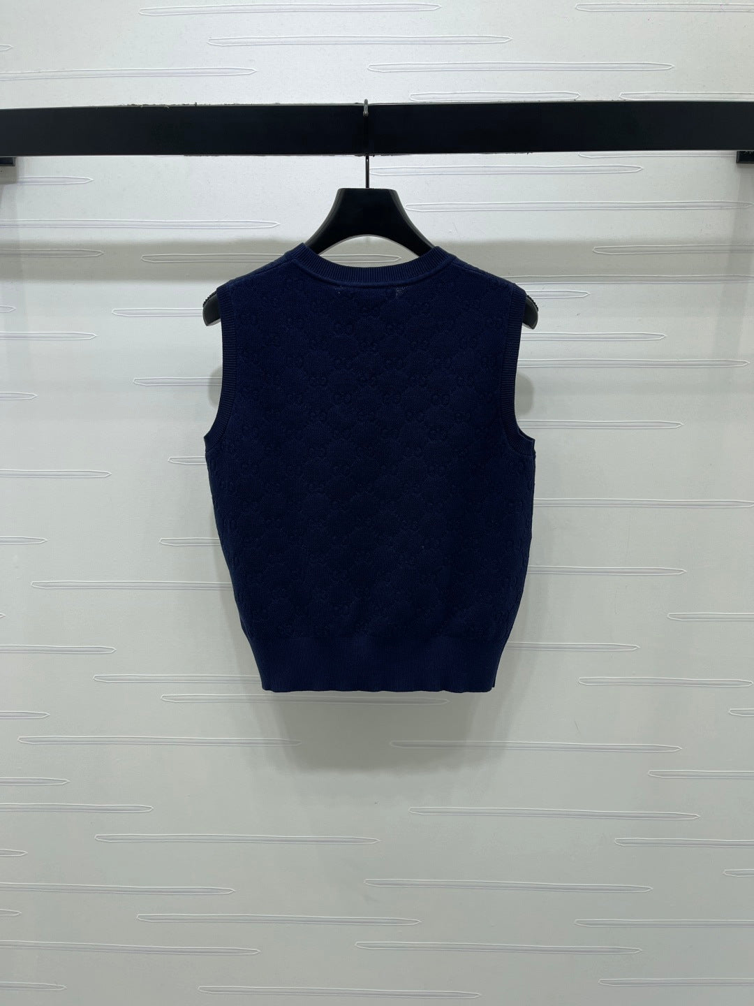 GG Jacquard Crew Neck Knit Vest Black Tencel 397475
