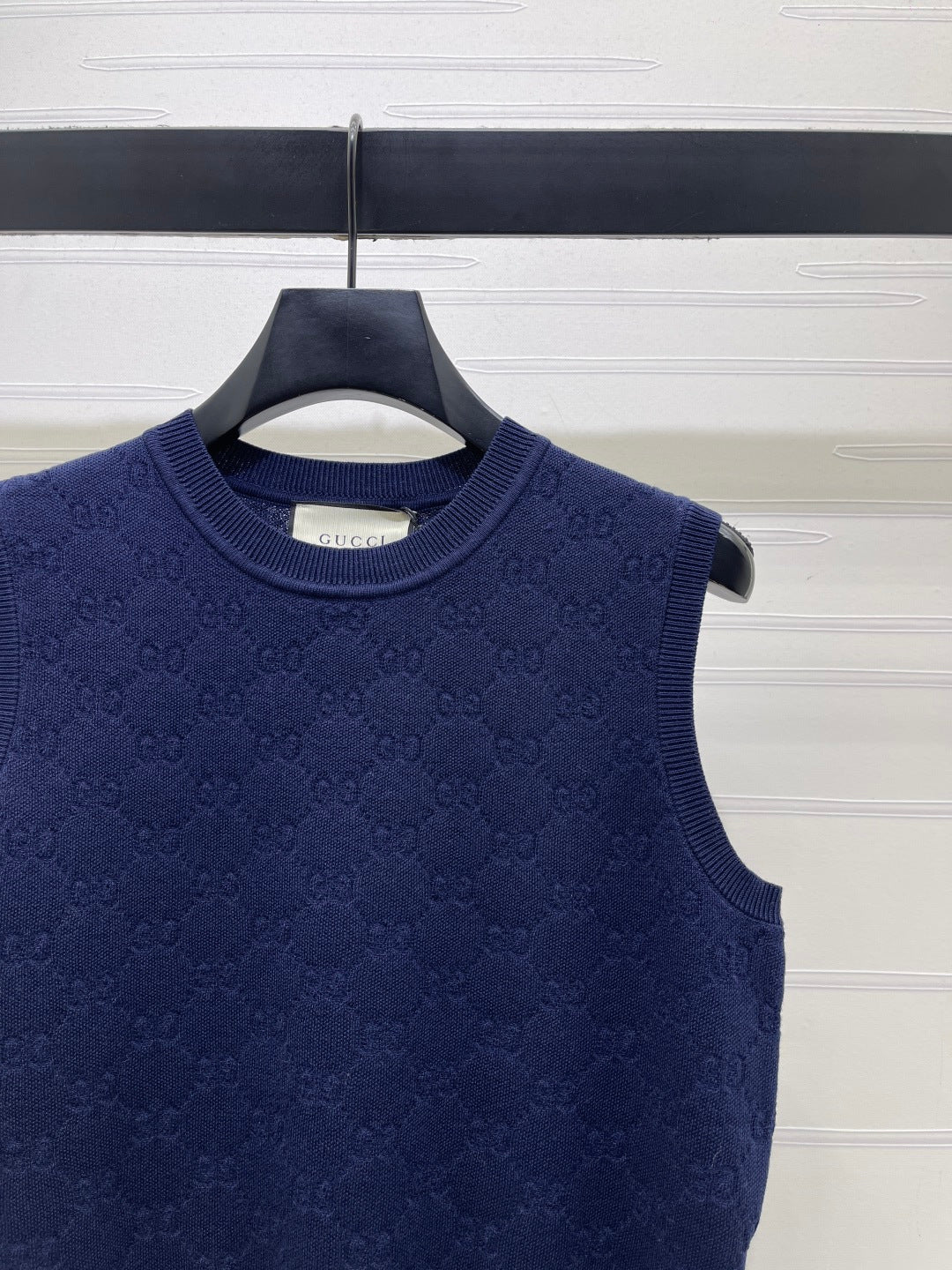 GG Jacquard Crew Neck Knit Vest Black Tencel 397475