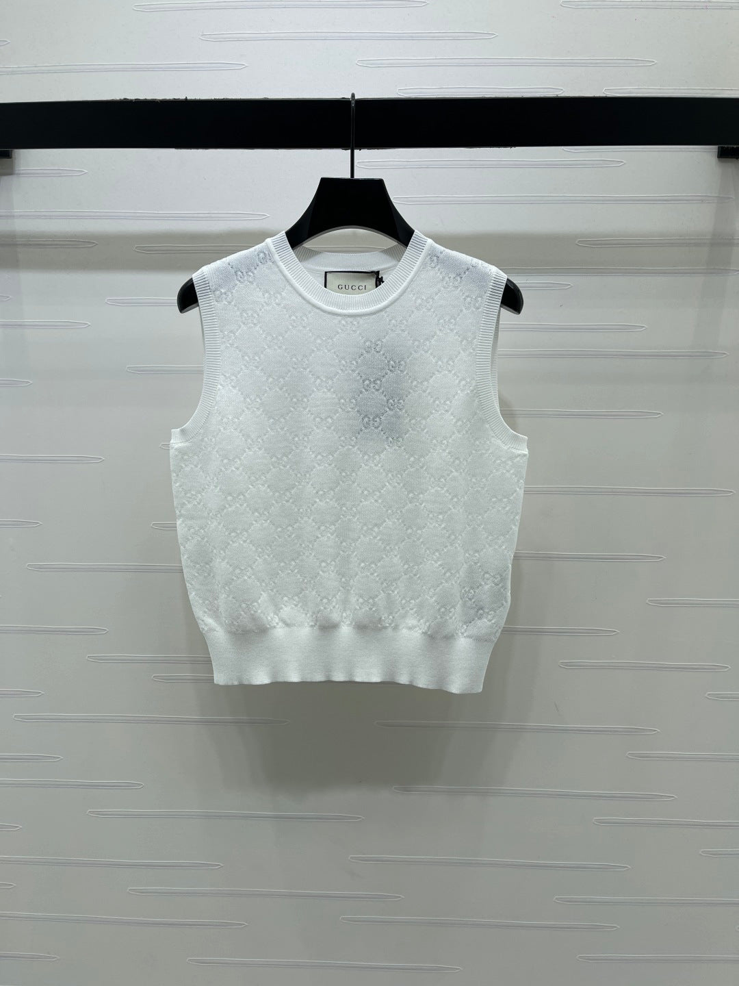 GG Jacquard Crew Neck Knit Vest White Tencel 397474