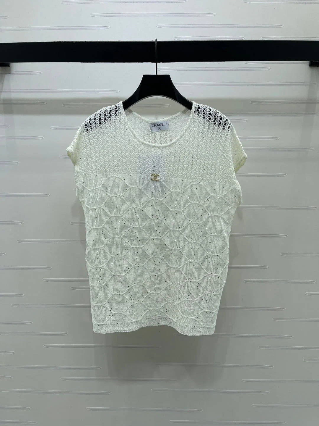 Chanel 2026 Round Neck Hollow Out Knit Short Sleeve Tencel 397438