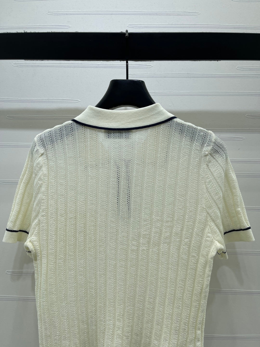 YSL 26s Knit Short-Sleeved Top Cream Silk Linen 401584