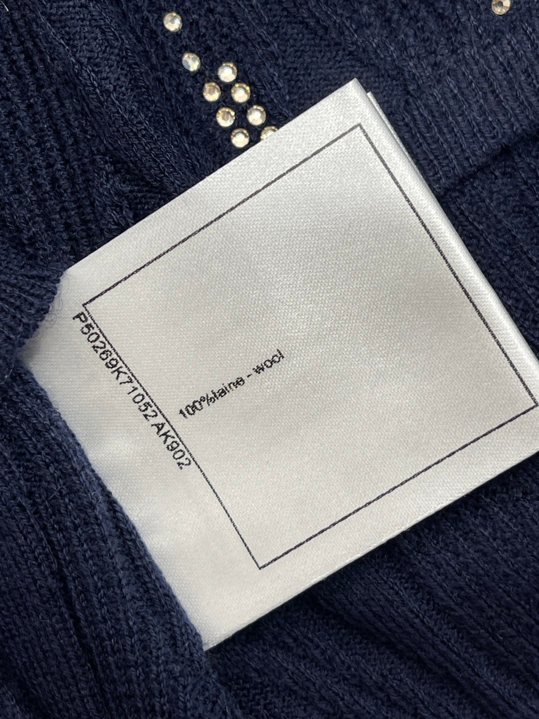 CC 26s High-Neck Rhinestone Knit Vest Dark Blue Wool 410773