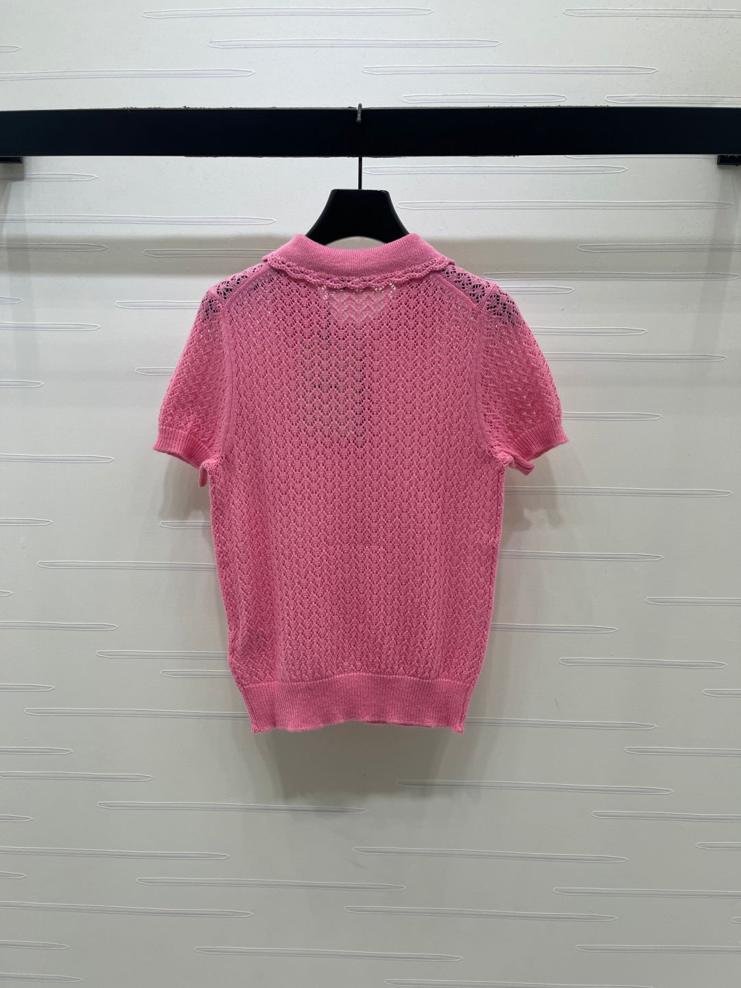 Miu 26s Neck Knit Short-Sleeved Top Hot Pink Wool 410764