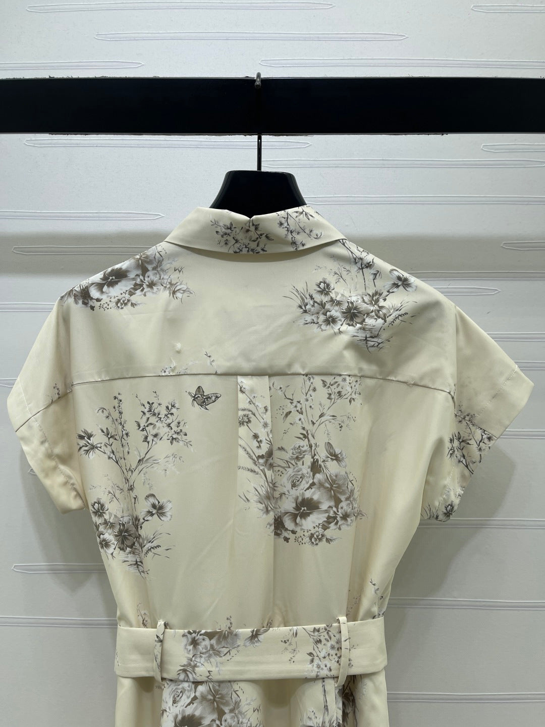 CD 26s Floral Print Collar Short Sleeve Dress Cream Polyester 406525
