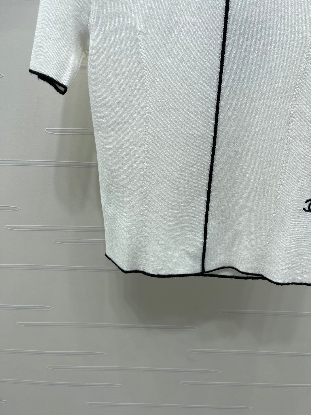 CC 26s Color-Blocked Crew Neck Knit Short-Sleeve T-Shirt White Wool 410757