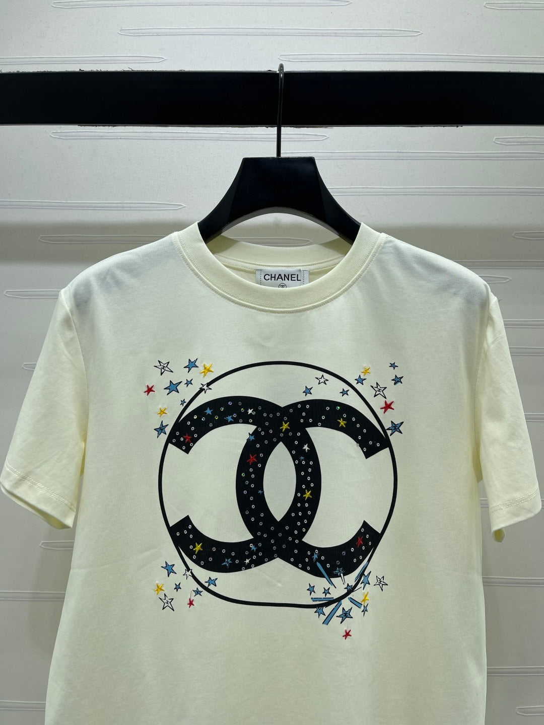 CC 26s Crew Neck Short-Sleeve T-Shirt Cream Black Cotton 409490