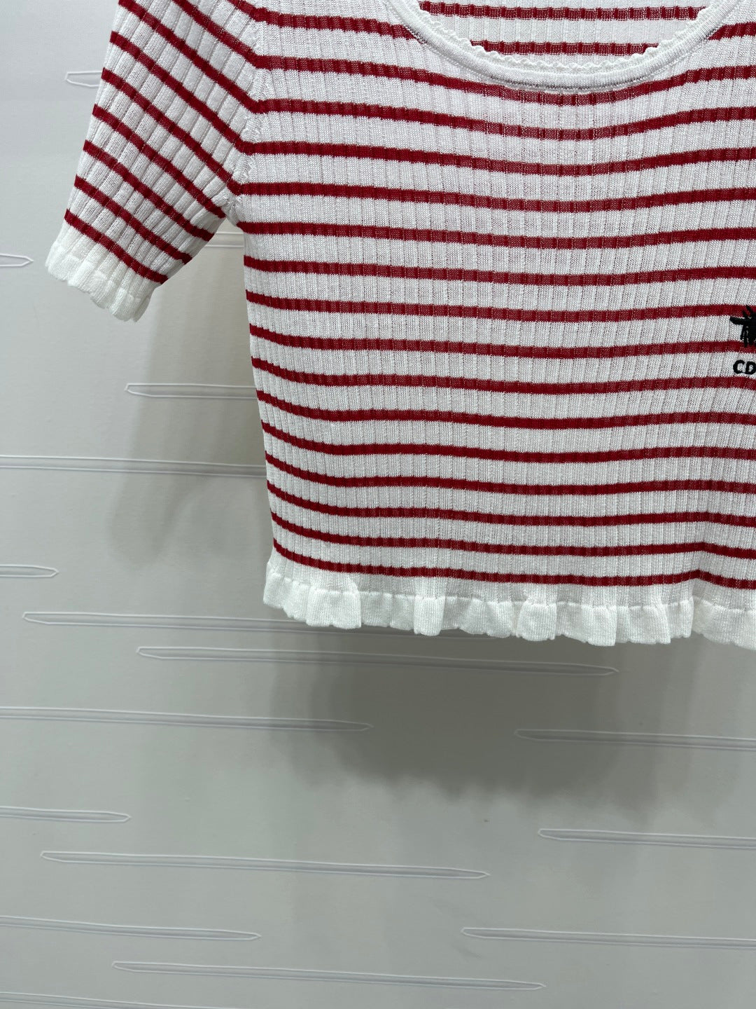 CD 26s Short-Sleeved Top White Red Silk Linen 409493