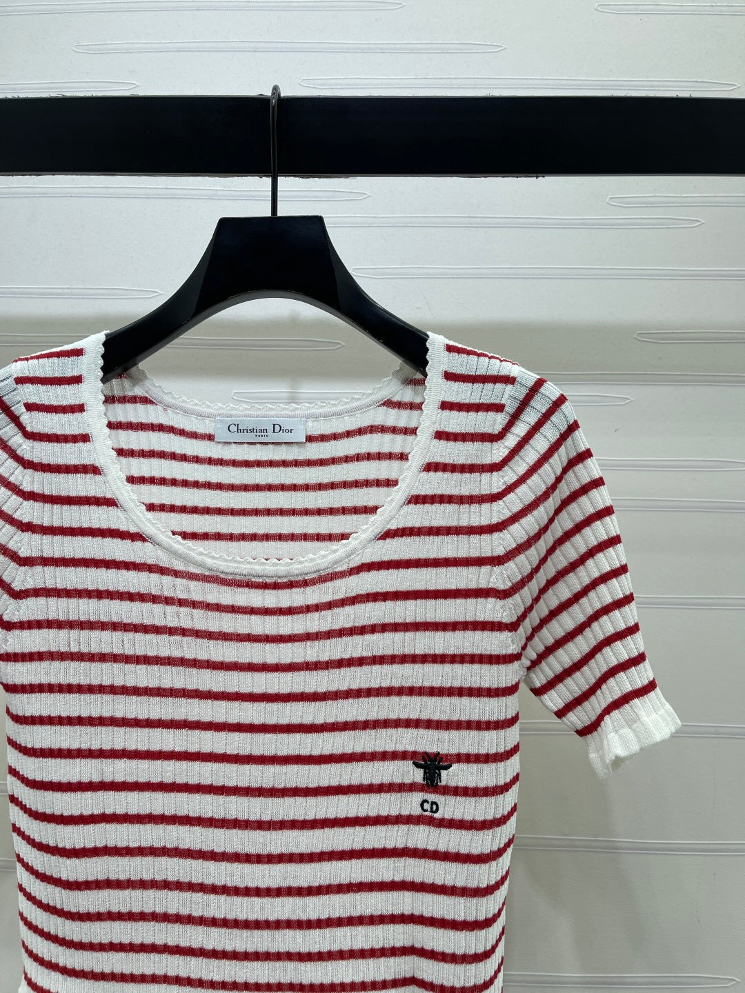 CD 26s Short-Sleeved Top White Red Silk Linen 409493