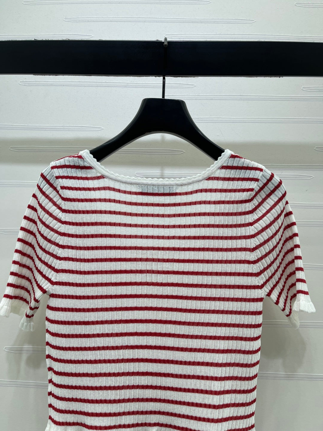 CD 26s Short-Sleeved Top White Red Silk Linen 409493