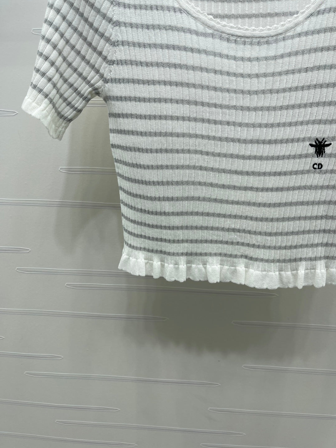 CD 26s Short-Sleeved Top White Grey Silk Linen 409495