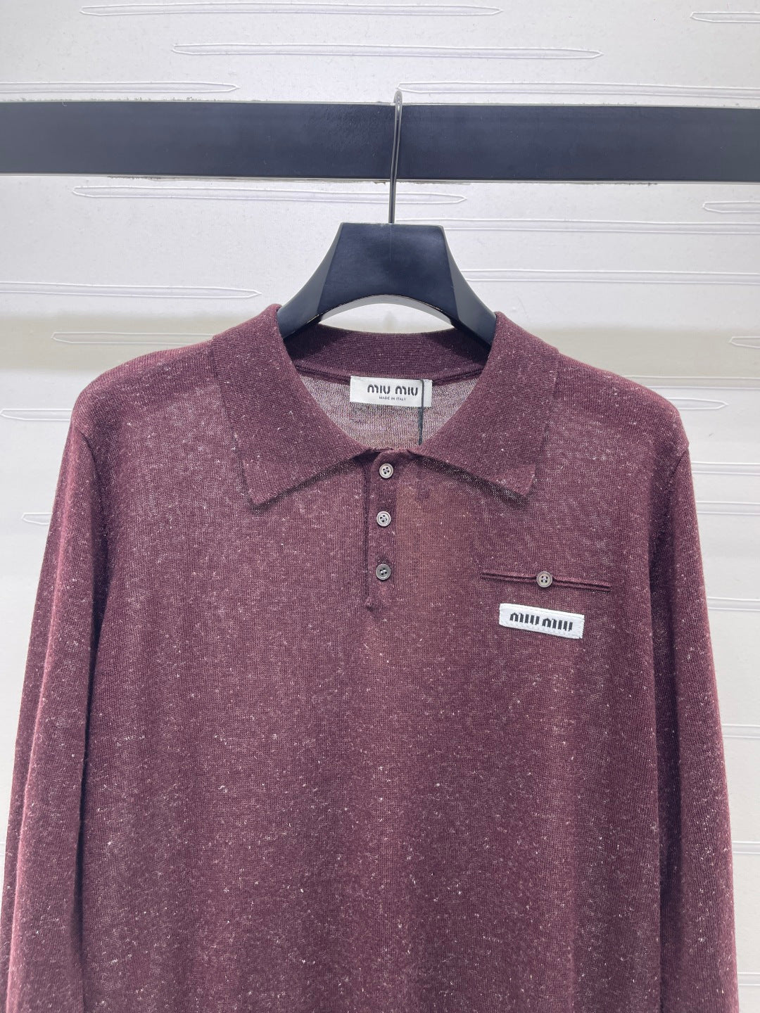 Miu 26s Knit Long-Sleeve Top Burgundy Wool 414882