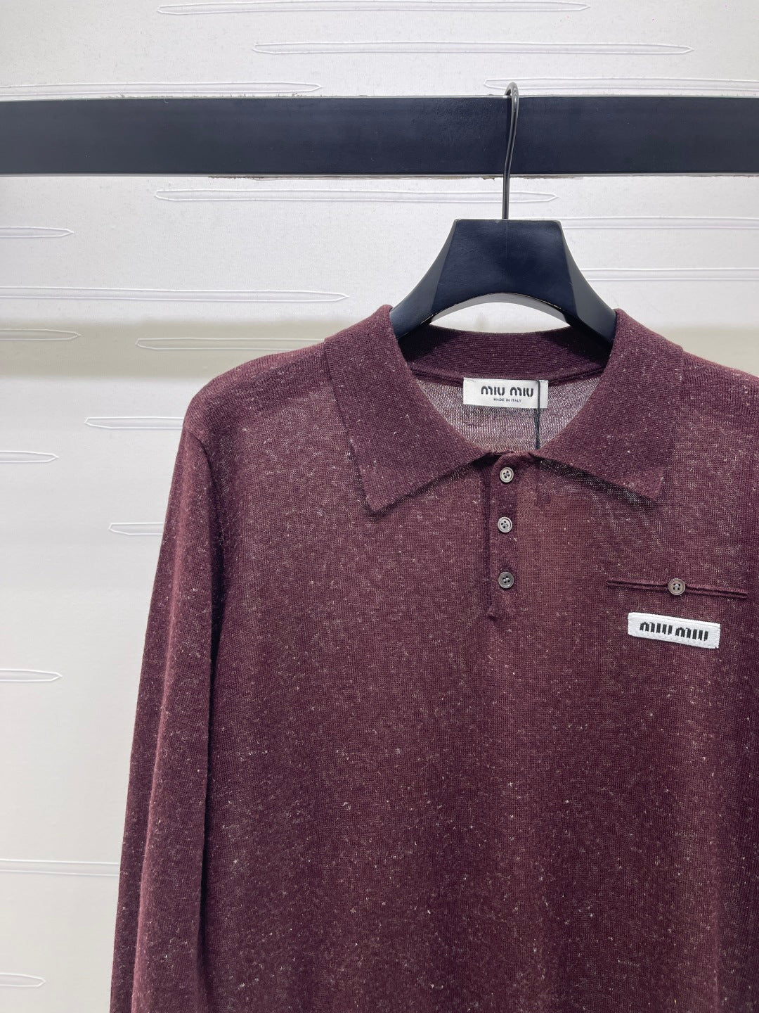 Miu 26s Knit Long-Sleeve Top Burgundy Wool 414882