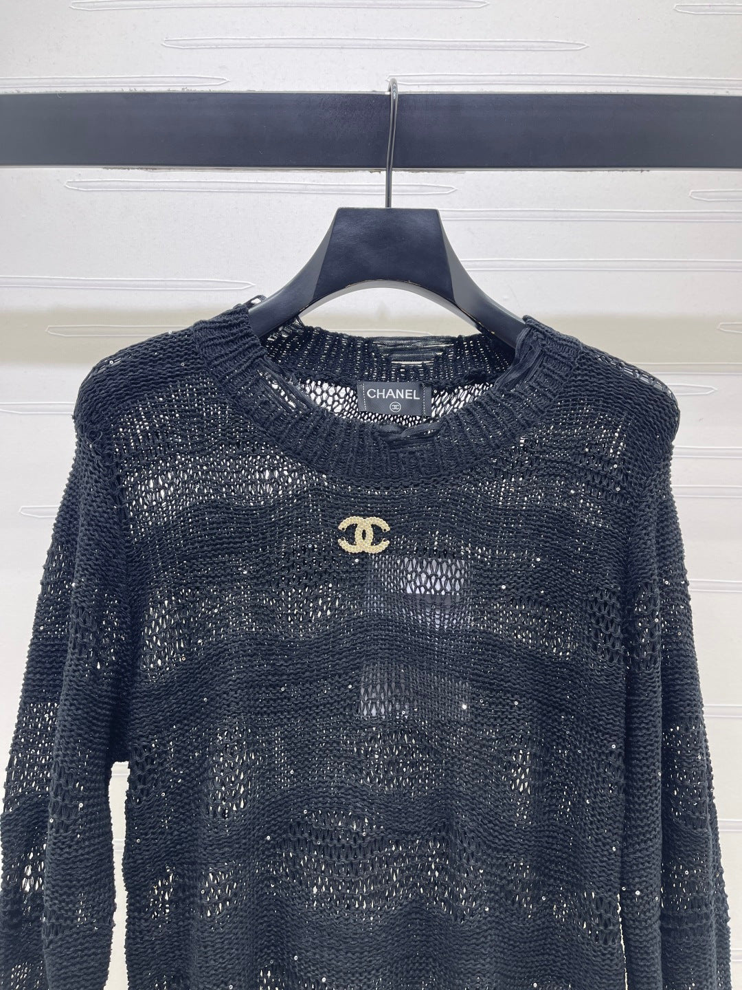 CC 26s Neck Knit Long-Sleeved Top Black Wool 414887