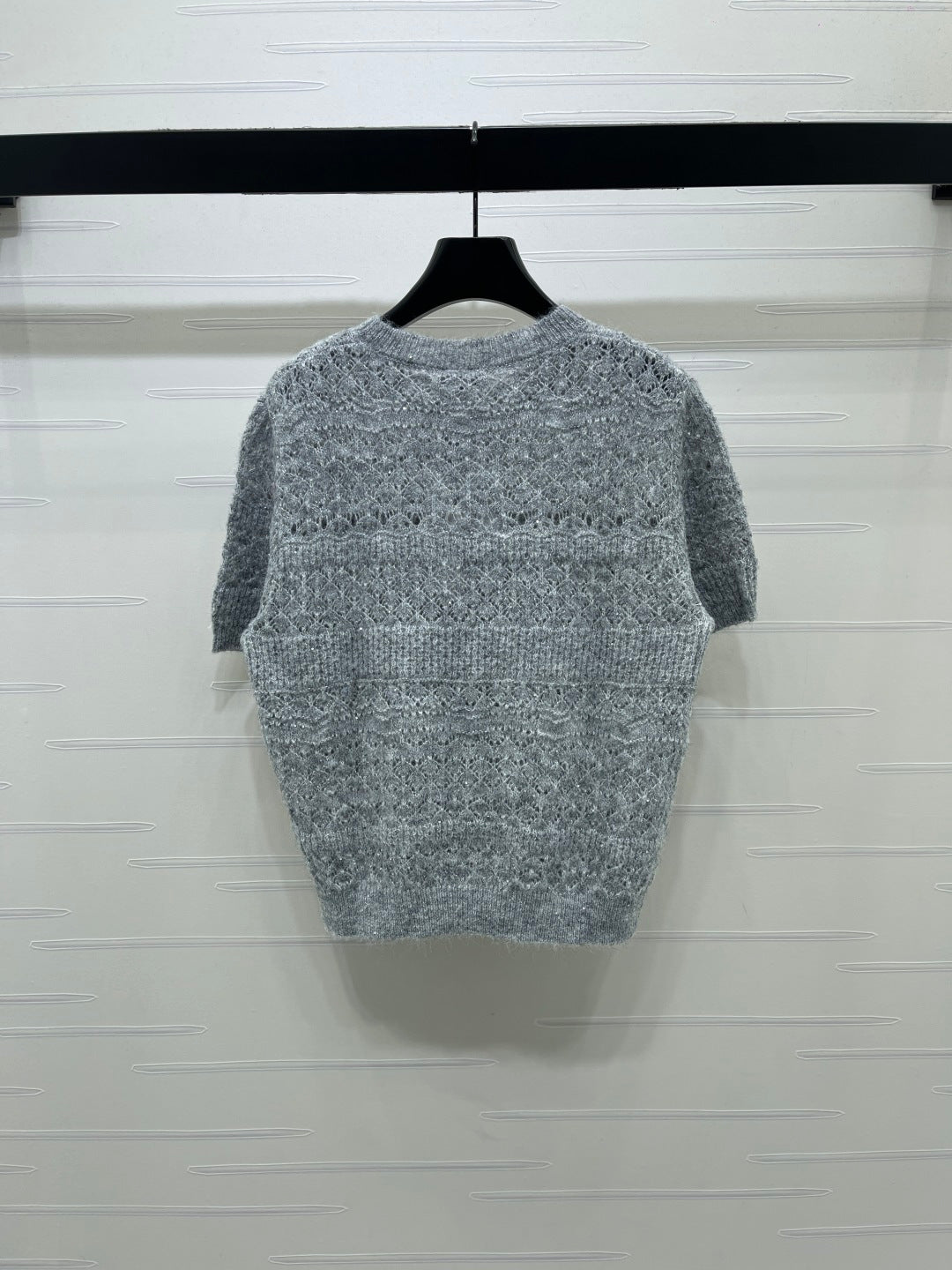 CC Pattern Knit Short-Sleeve T-Shirt Grey Wool 422029