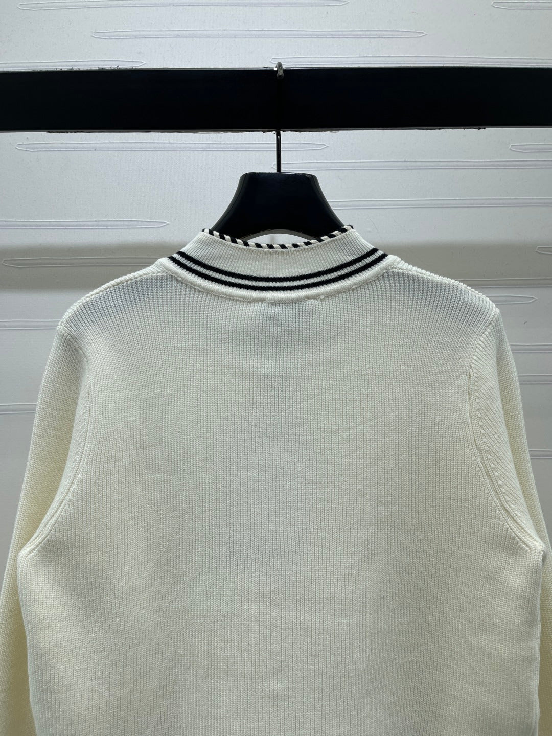 CC 26s Small Stand Collar Knit Long Sleeve Cardigan Cream Wool 423887