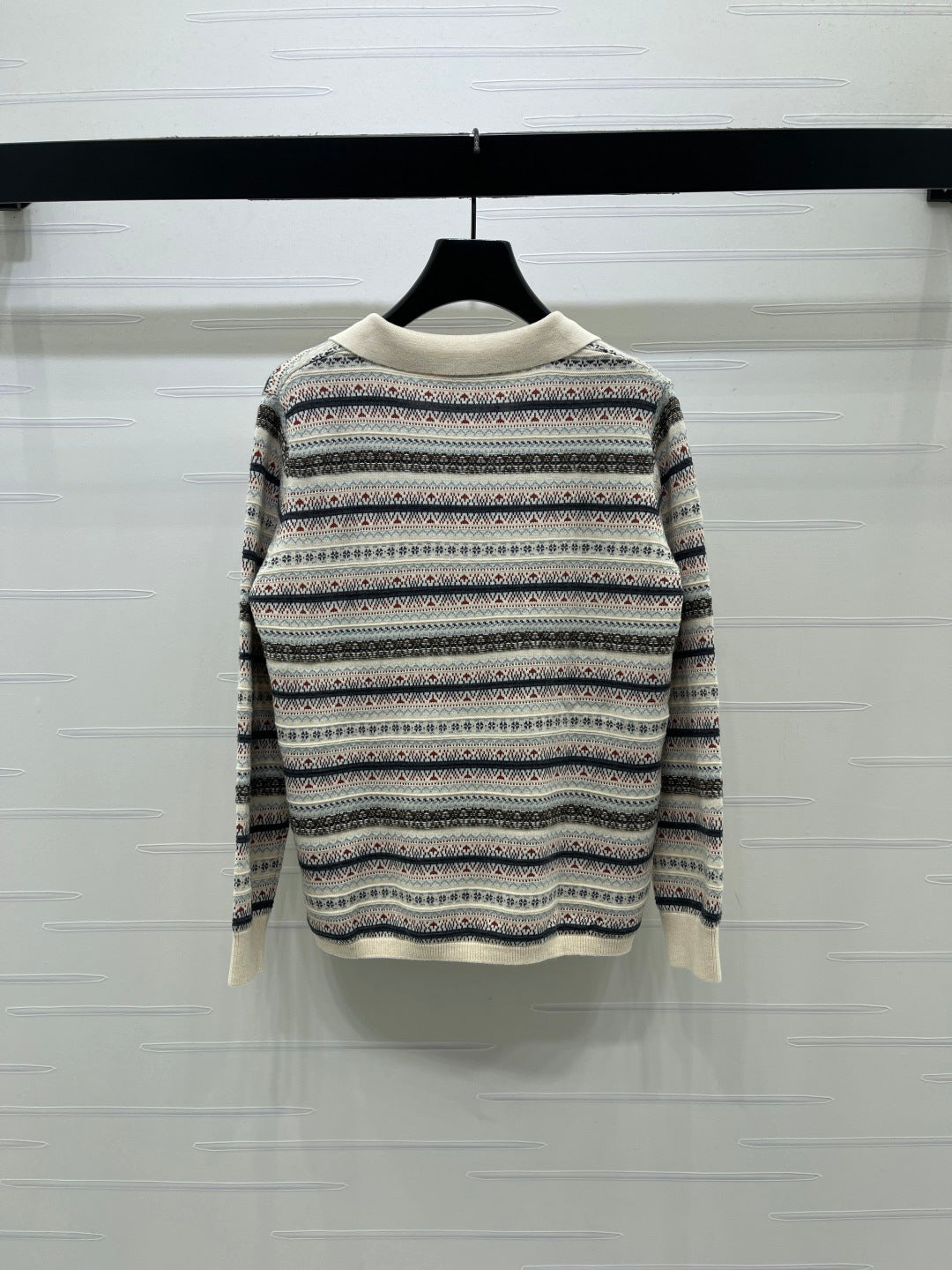 Miu 26s Striped Collar Knit Long Sleeve Cream Wool 423878