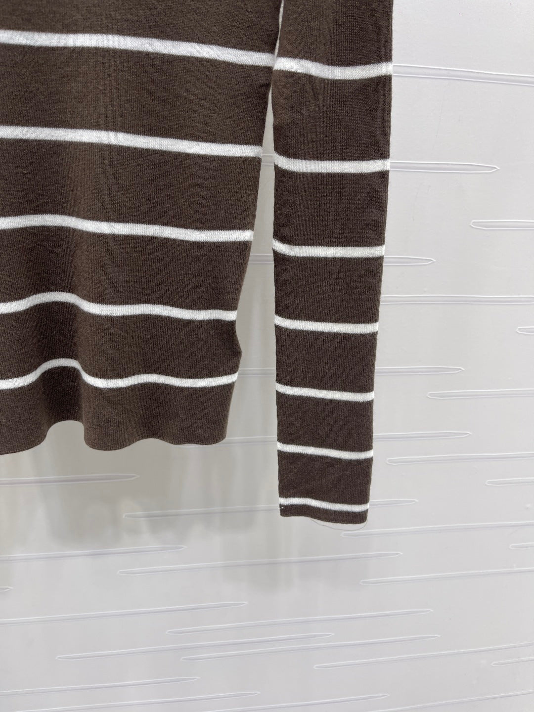 Celine 26s High-Neck Striped Knit Long Sleeve Brown Tencel 423875
