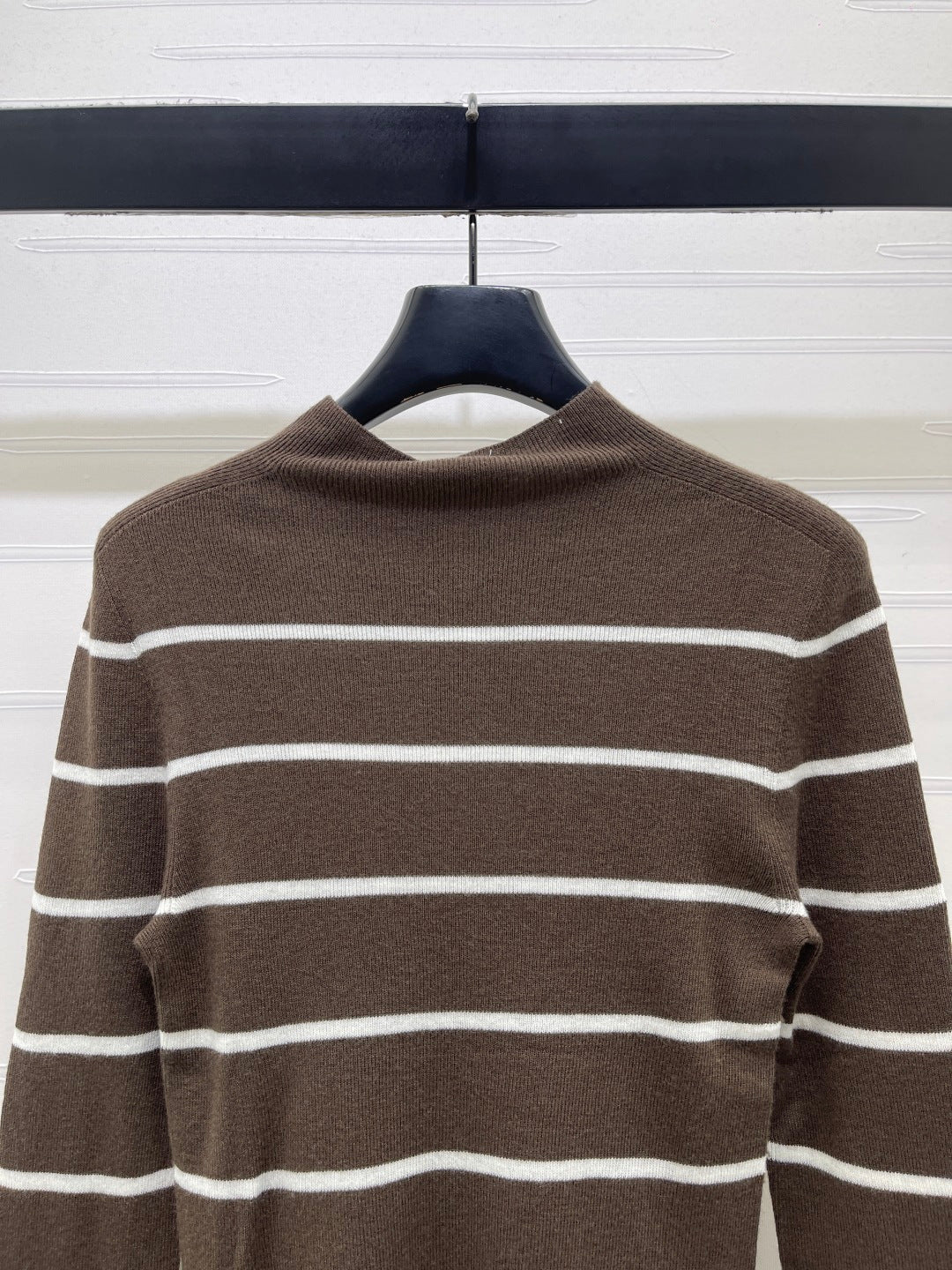 Celine 26s High-Neck Striped Knit Long Sleeve Brown Tencel 423875