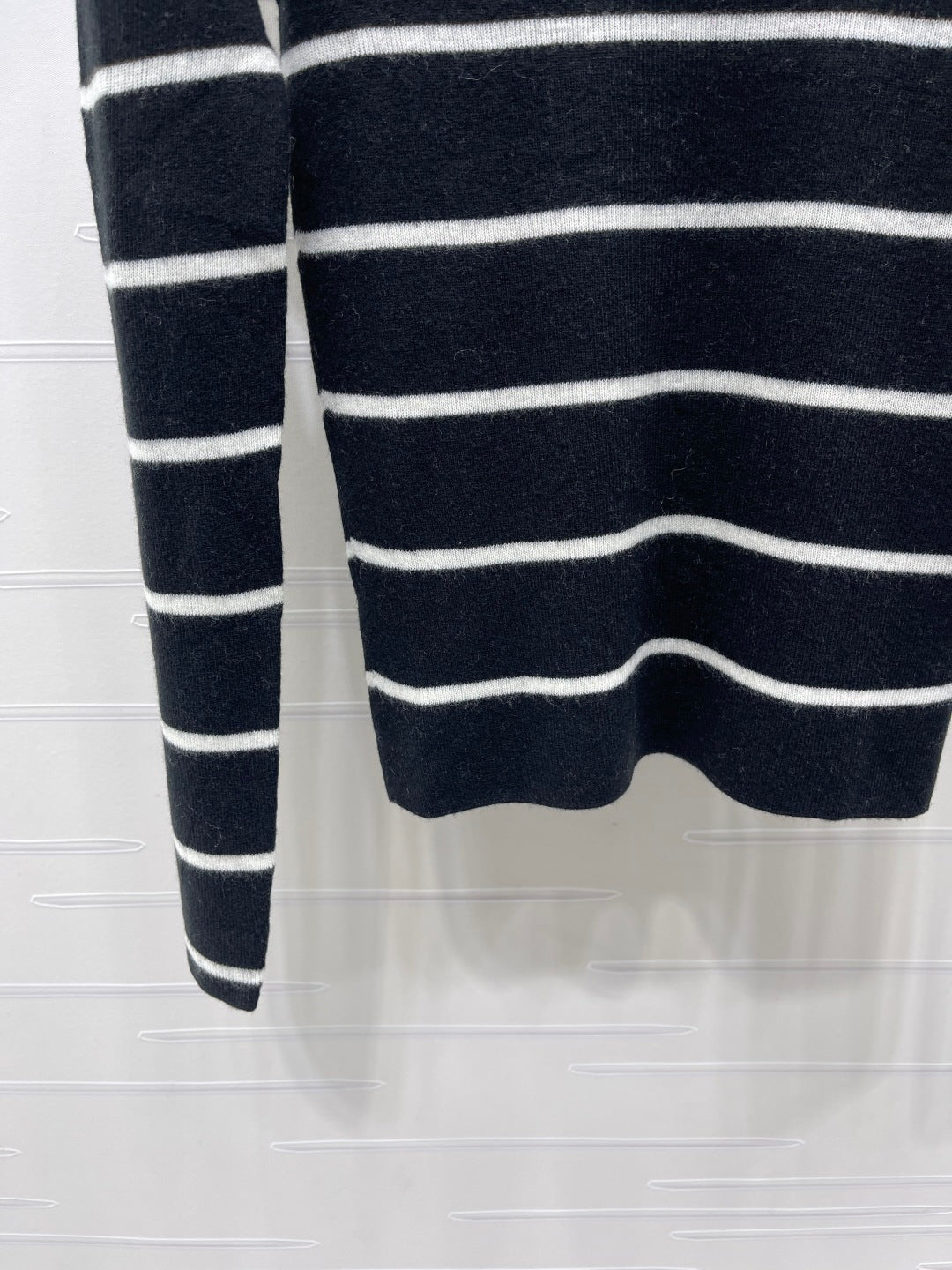 Celine 26s High-Neck Striped Knit Long Sleeve Black Tencel 423874