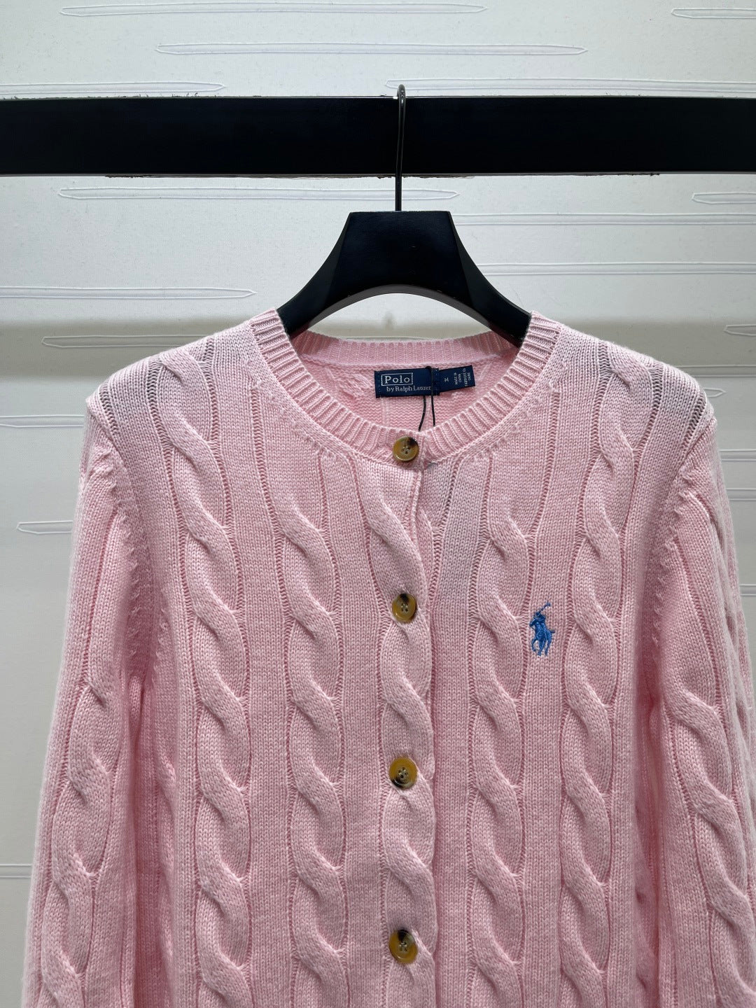 Ralph Lauren 26s Knit Crew Neck Long-Sleeve Cardigan Light Pink Wool 423870