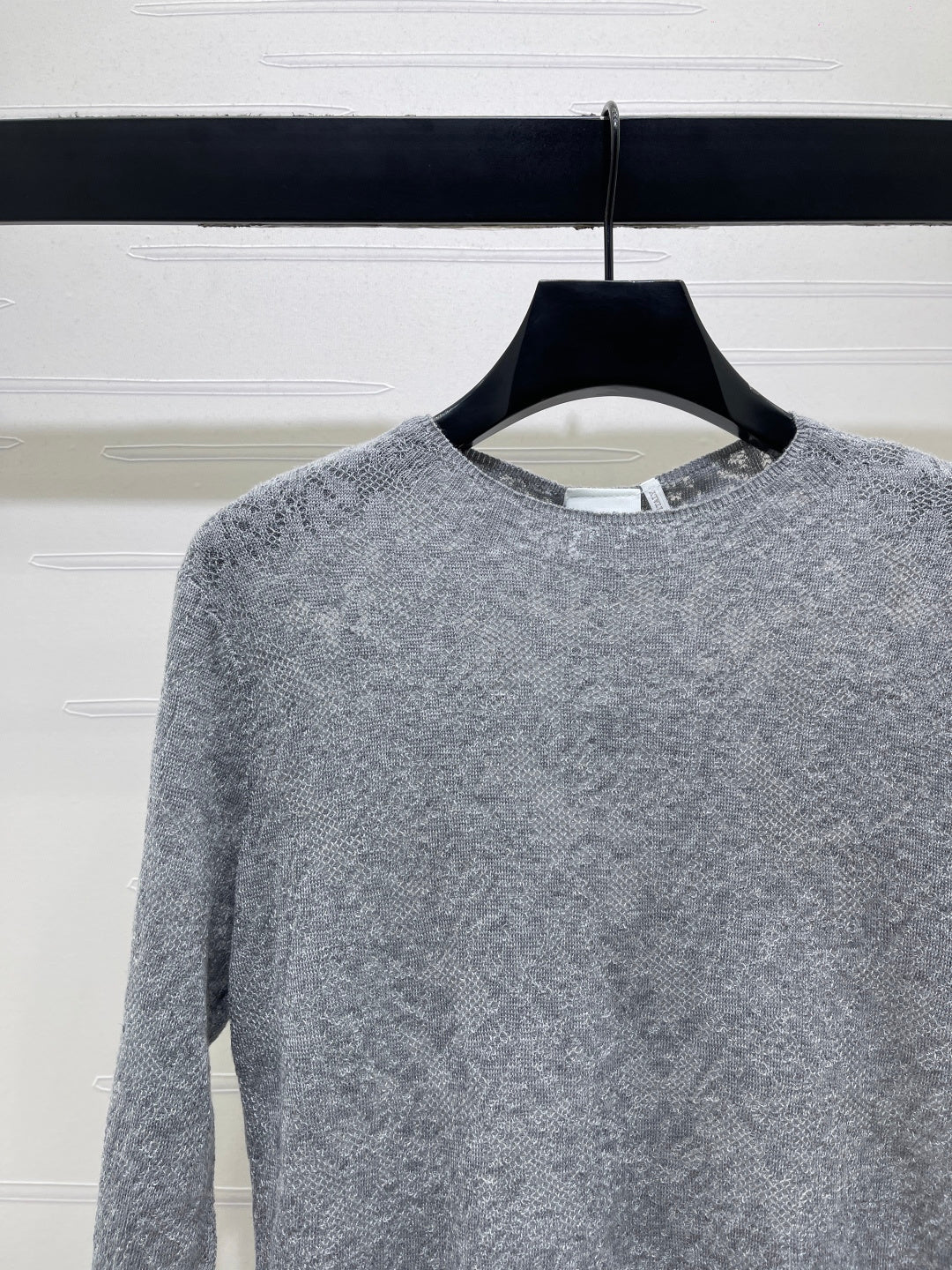 CD 26s Hollow-Out Patterned Knit Long-Sleeved Top Grey Wool 424831