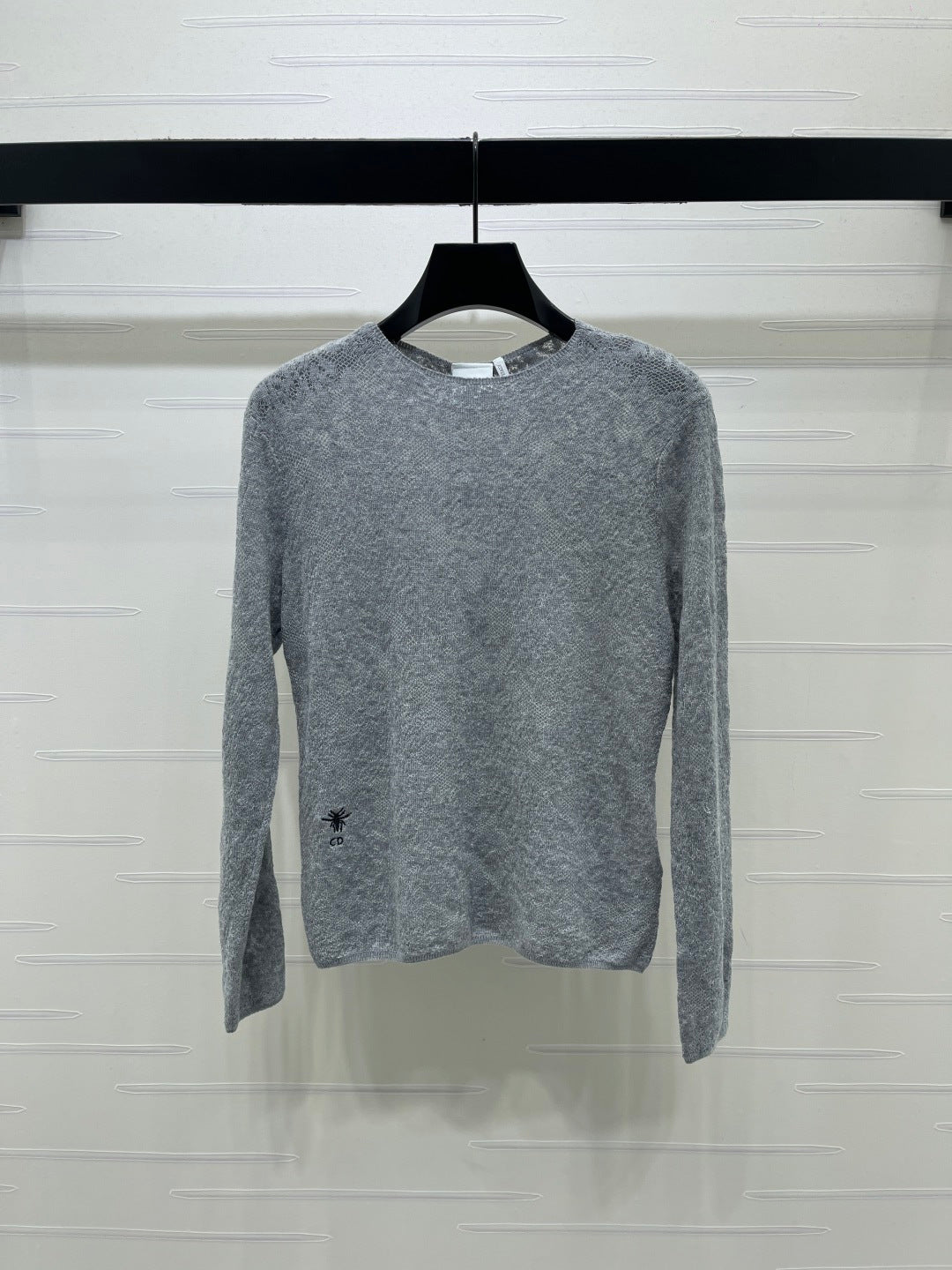 CD 26s Hollow-Out Patterned Knit Long-Sleeved Top Grey Wool 424831