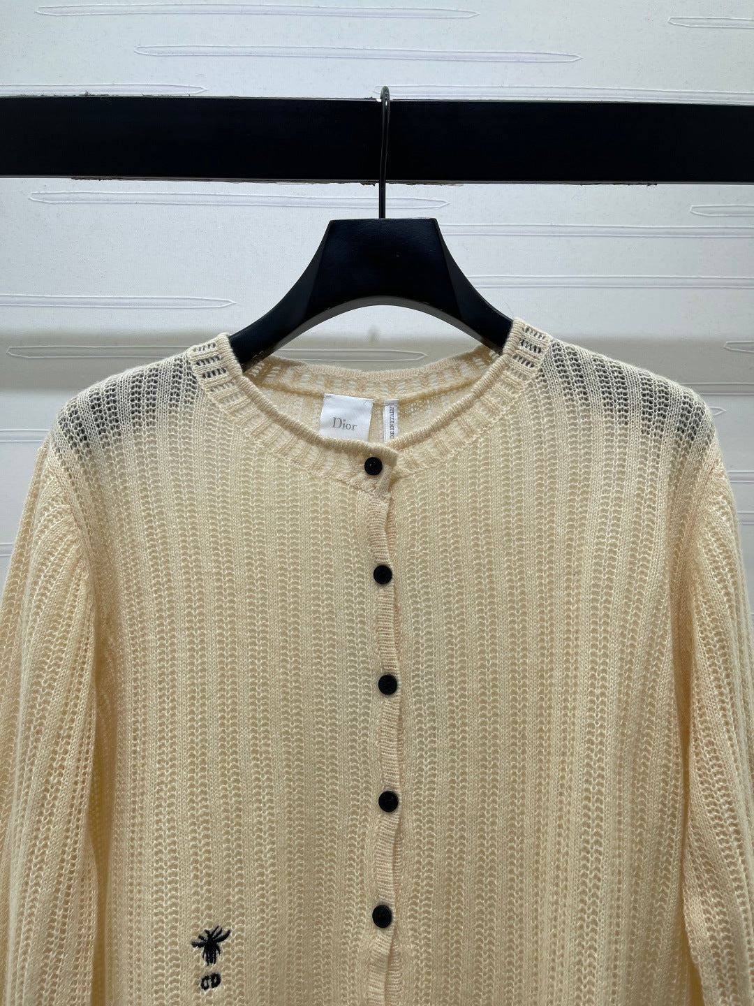 Dior 26s Bee Embroidered Open Knit Cardigan 439909
