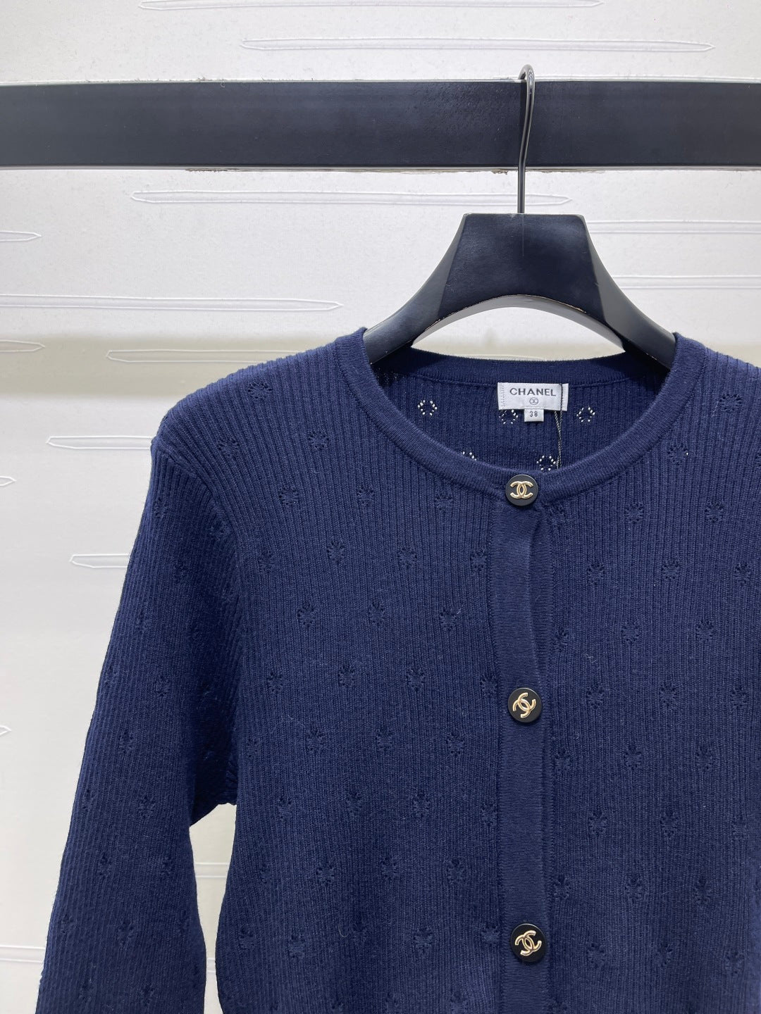 Chanel 26s Eyelet Ribbed Wool Cardigan 439898
