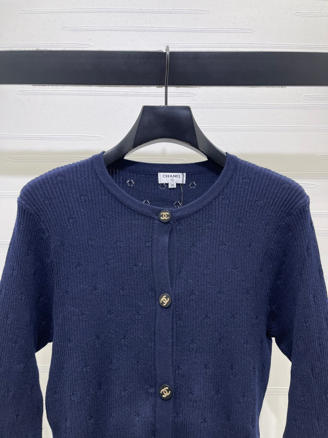 Chanel 26s Eyelet Ribbed Wool Cardigan 439898