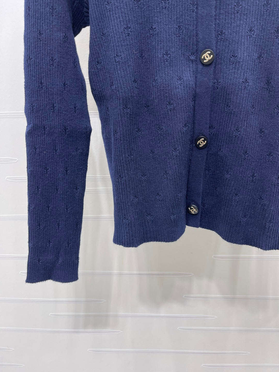 Chanel 26s Eyelet Ribbed Wool Cardigan 439898