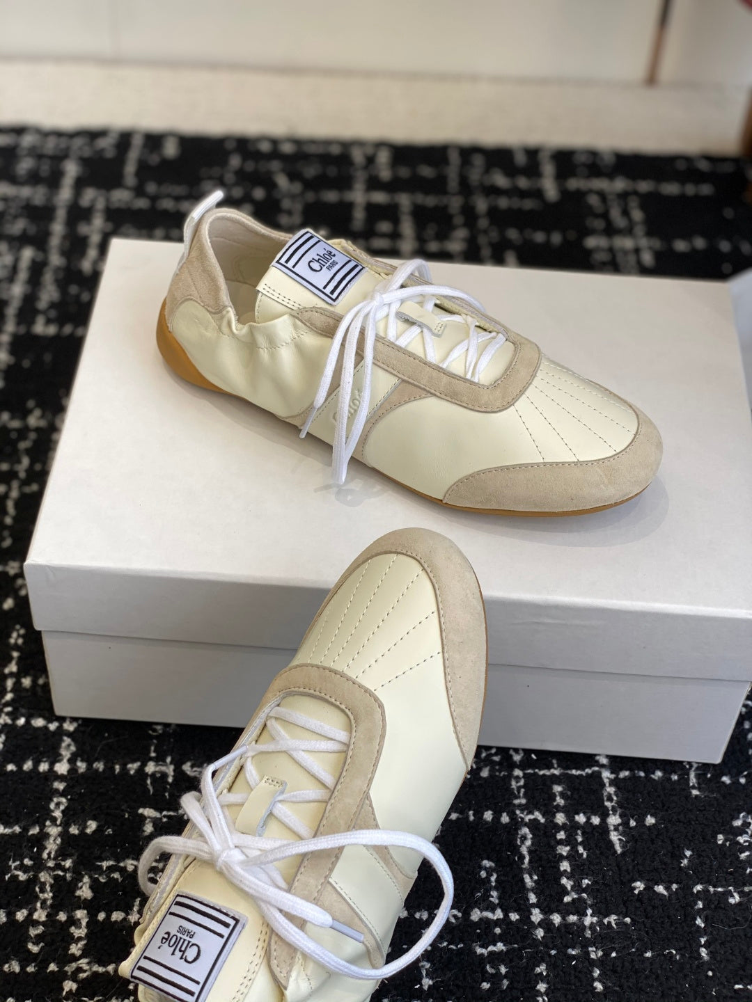 Chloé Kick Sneakers Cream Suede Lambskin 862647