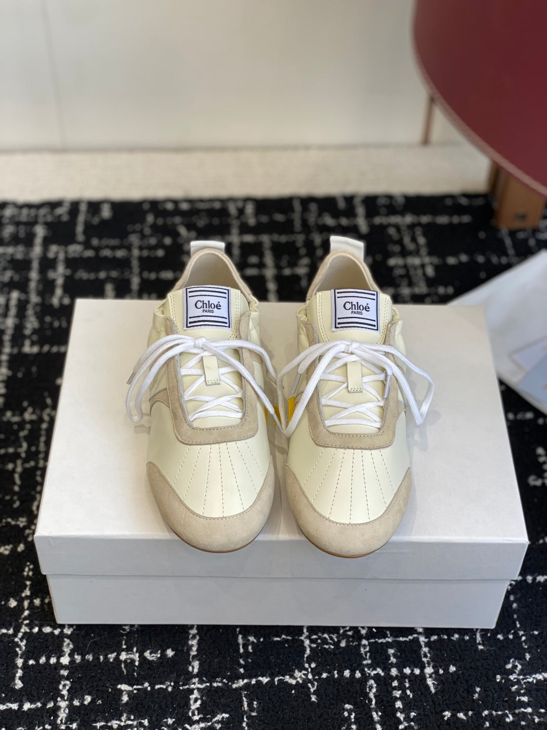 Chloé Kick Sneakers Cream Suede Lambskin 862647