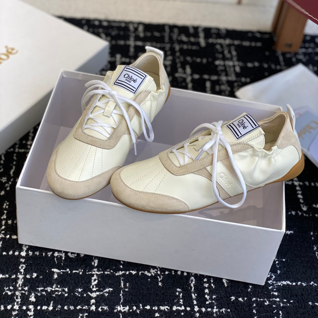 Chloé Kick Sneakers Cream Suede Lambskin 862647