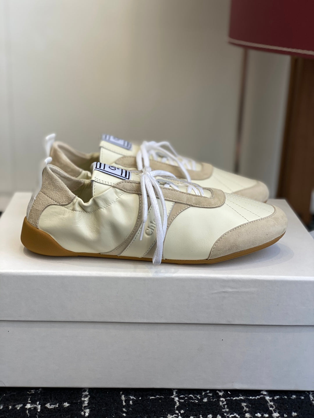 Chloé Kick Sneakers Cream Suede Lambskin 862647